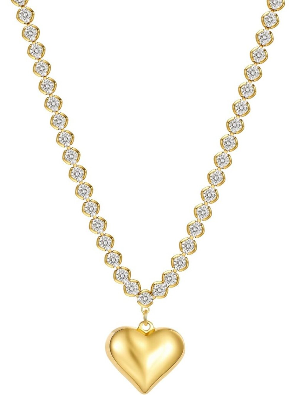 Women's Gold Heart Chunky Gold Heart 14 Plated Toggle Statement Necklace